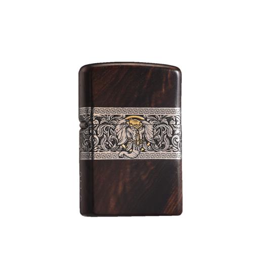 2401100005 Zippo 【如意吉象】打火机正版煤油黄金樟镶嵌大象高档木质礼盒收藏 商品图0