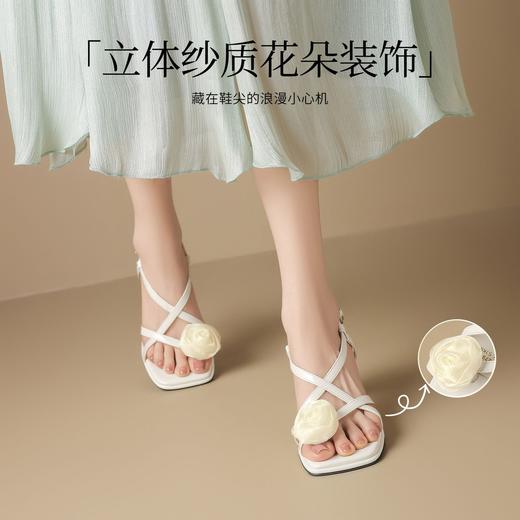 ZHR则则法式花朵方头粗跟高跟鞋女2026夏季新款百搭凉鞋洋气女鞋 商品图1