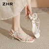 ZHR水钻蝴蝶结粗跟高跟鞋女2026夏季新款法式方头一字带气质凉鞋 商品缩略图5