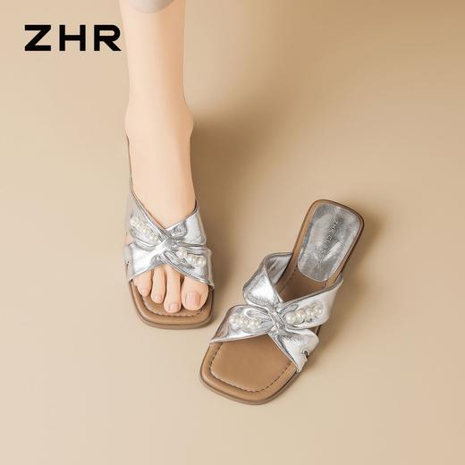 ZHR则则法式珍珠方头交叉带厚底拖鞋女外穿2026夏季新款增高女鞋 商品图9