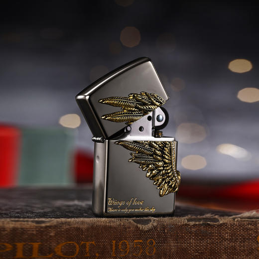 TM8895955112 Zippo 打火机黑冰爱情之翼三面徽章宝石黑冰正版进口送男友生日礼物 商品图4