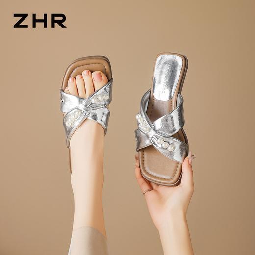 ZHR则则法式珍珠方头交叉带厚底拖鞋女外穿2026夏季新款增高女鞋 商品图8