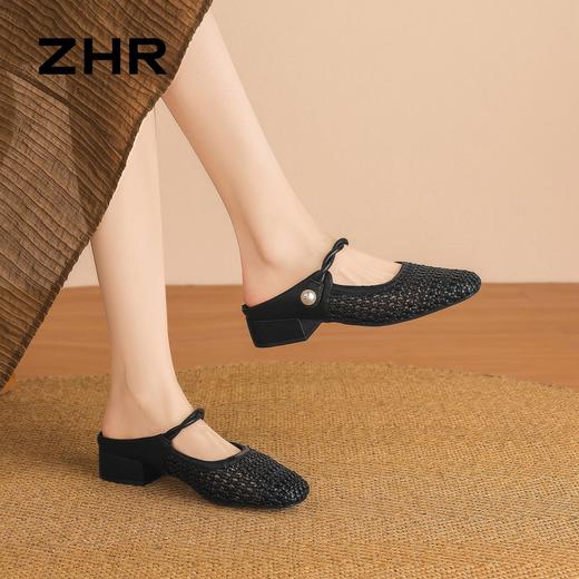 ZHR则则复古编织粗跟包头拖鞋外穿透气2026夏季新款百搭穆勒女鞋 商品图8