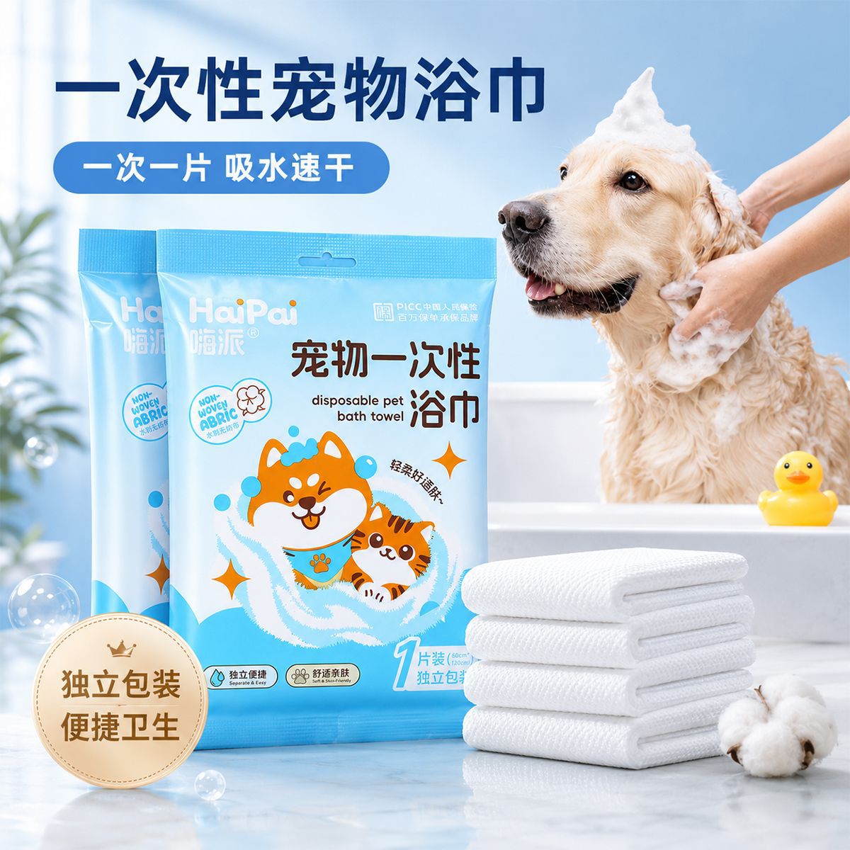 一次性宠物吸水毛巾60X120cm猫咪洗澡毛巾狗狗擦水巾宠物浴巾批发