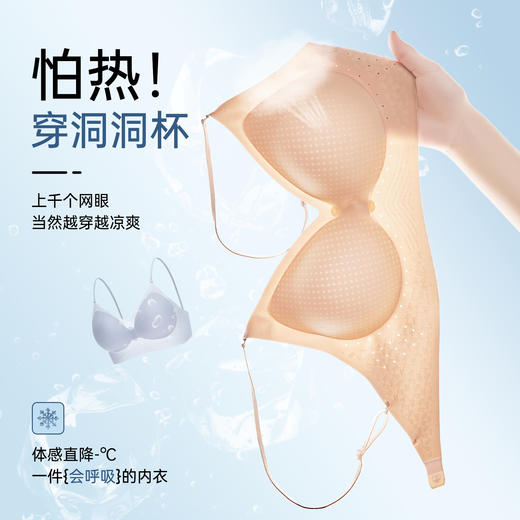 【夏季文胸买一送一】夏季超薄美背无痕内衣 粉底液隐形 3种美背穿搭 小胸聚拢升杯 洞洞杯凉爽透气 高弹面料 可机洗固定杯 秀出性感美背 商品图2