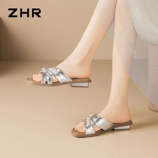 ZHR则则法式珍珠方头交叉带厚底拖鞋女外穿2026夏季新款增高女鞋 商品图6