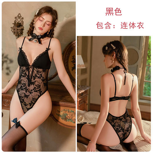 【YW】无忧购情趣内衣性感深V绑带胸垫聚拢连体衣套装M6764（截单后3-5天发货)YZ351034421 商品图7