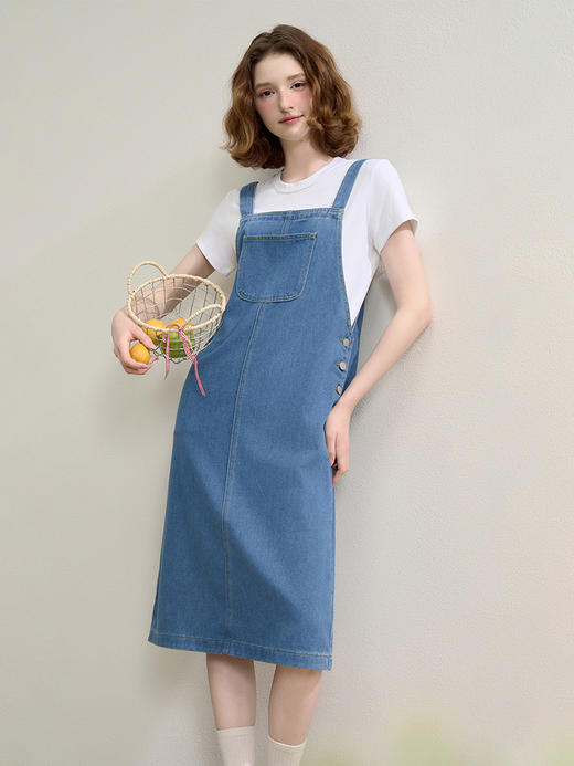 【可爱减龄】鬼马少女背带牛仔裙女夏季大口袋直筒连衣裙LCT50910 商品图4