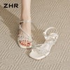 ZHR水钻蝴蝶结粗跟高跟鞋女2026夏季新款法式方头一字带气质凉鞋 商品缩略图6