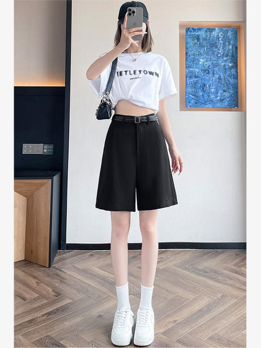 西遇天丝亚麻西装五分裤女2026年夏季新款高腰阔腿薄款A字短裤SS060384 商品图1