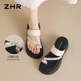ZHR则则韩版增高闪耀水钻厚底软底拖鞋女鞋2026夏季新款百搭凉鞋