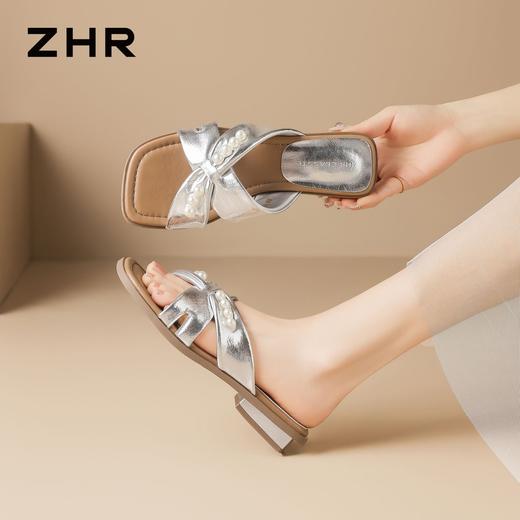 ZHR则则法式珍珠方头交叉带厚底拖鞋女外穿2026夏季新款增高女鞋 商品图7