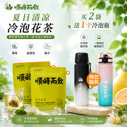 薄荷银花柚子冷泡茶【2袋送锁运动水杯】办公室夏日出游驱热烦小甜水 顺时而饮袋泡茶 10包/袋 商品图0