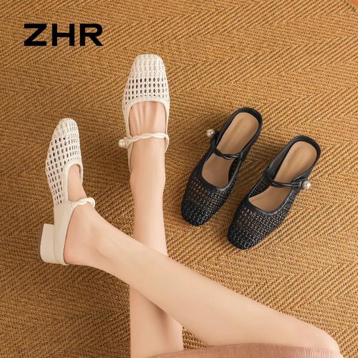 ZHR则则复古编织粗跟包头拖鞋外穿透气2026夏季新款百搭穆勒女鞋 商品图2