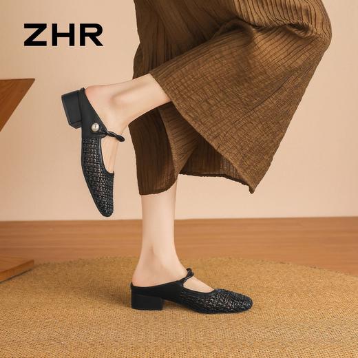 ZHR则则复古编织粗跟包头拖鞋外穿透气2026夏季新款百搭穆勒女鞋 商品图9