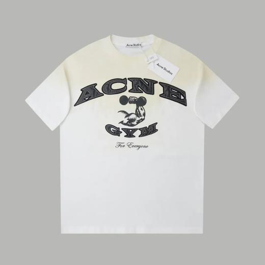 ACNE进口田岛机器刺绣皮革字母logo成衣喷马骝工艺洗水洗褪效果情侣短袖T恤 商品图1