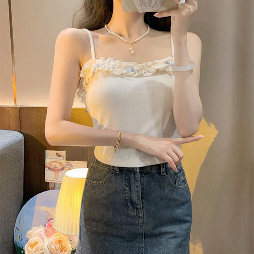 甜美少女撞色蝴蝶结吊带背心减龄上衣-纪念日百货门店同款171594384 商品图2