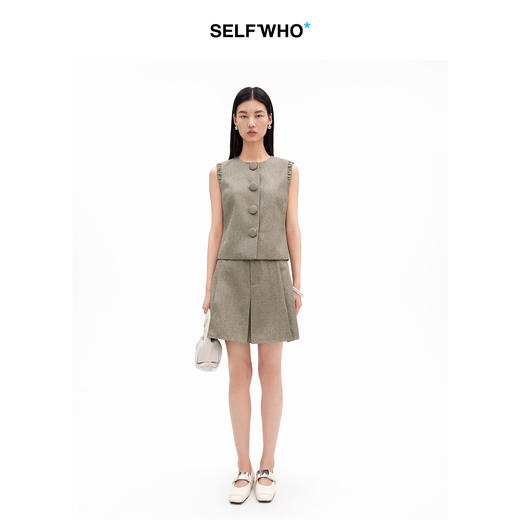 SELFWHO进口仿麻感老钱风短款圆领马甲女2026夏新款通勤直筒马夹 商品图4