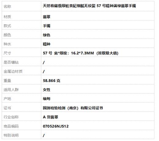 【天然正品】A货翡翠天然收藏级厚桩贵妃细腻无纹裂57号糯种满绿翡翠手镯070526NJS12 商品图11