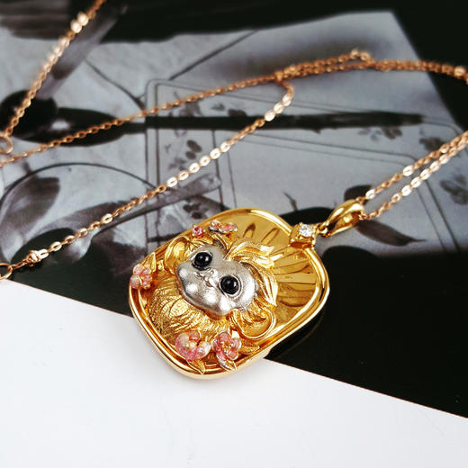 【天然正品】AU750黄金时尚设计款12生肖系列申猴造型配钻石吊坠项链 040526NJS33 商品图6