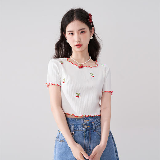 西遇短袖T恤女夏季新款印花可爱休闲短款上衣LYM20998 商品图0
