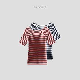 THESOONG|"经典百搭"法式条纹柔和配色不挑肤短袖上衣9067