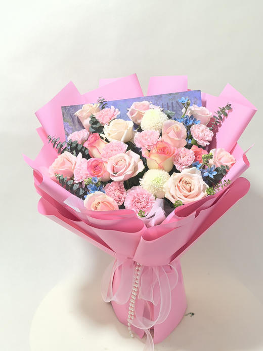 【母亲节】新鲜鲜花大花束·紫雾柔棠（9朵粉玫瑰+9朵粉康乃馨+其他配花配草）可备注送货时间 商品图1