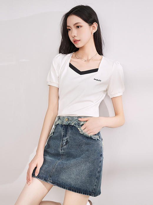 西遇商场同款韩版牛仔半裙女夏季新款薄款小众设计感显瘦LTC39210 商品图3
