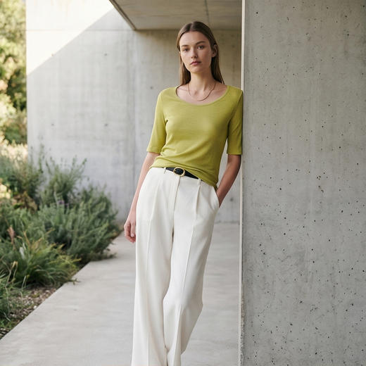 PALUOPO/PL春夏含桑蚕丝圆领简约百搭休闲多色短袖T恤ES250693Z 商品图8