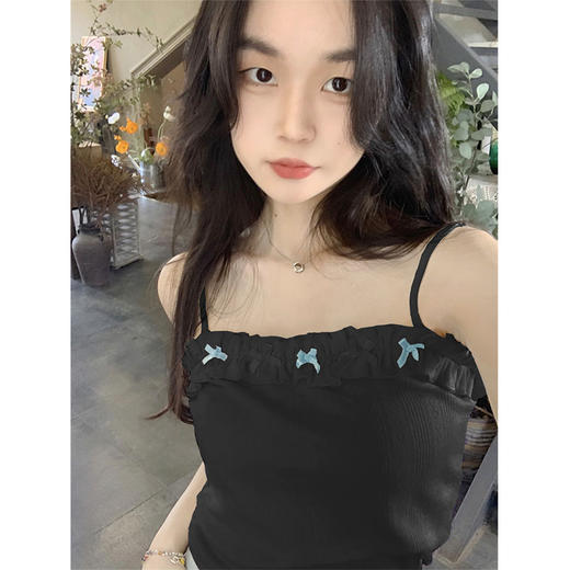 甜美少女撞色蝴蝶结吊带背心减龄上衣-纪念日百货门店同款171594384 商品图1