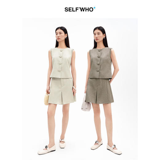 SELFWHO进口仿麻感老钱风短款圆领马甲女2026夏新款通勤直筒马夹 商品图1