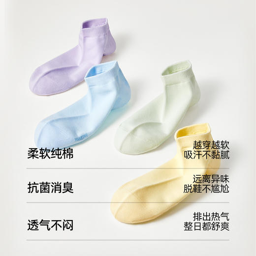 【10A抗菌】有棵树10A抗菌纯棉防臭防滑女士短袜5双装-S4055E 商品图1