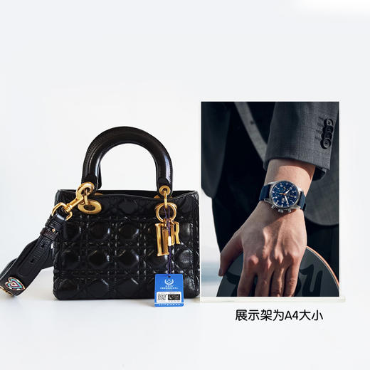 【95新】Dior迪奥LADY DIOR系列黑金油蜡皮四格戴妃徽章肩带手提单肩包女士040526AK11 商品图9