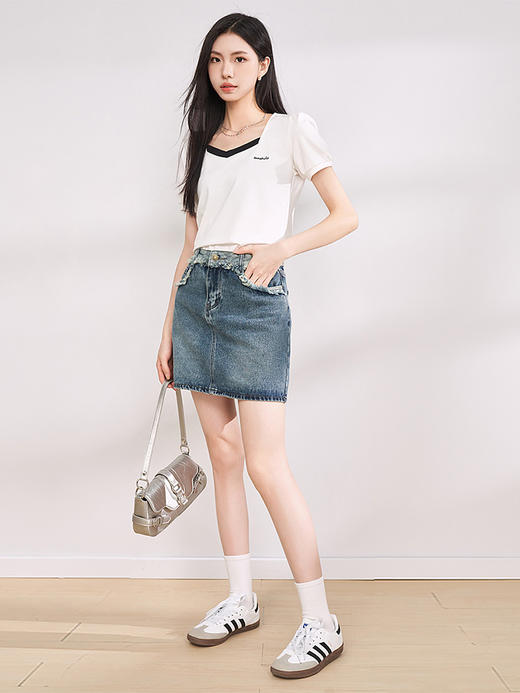 西遇商场同款韩版牛仔半裙女夏季新款薄款小众设计感显瘦LTC39210 商品图1