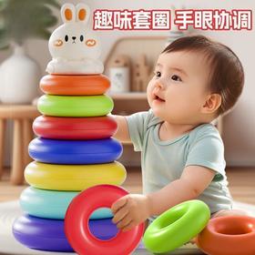 婴儿彩虹塔不倒翁叠叠塔儿童益智玩具宝宝七彩叠叠乐套圈早教0-3★娃娃优选