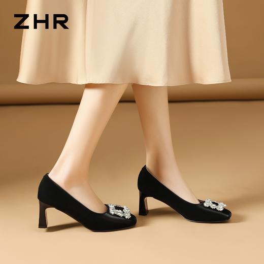 ZHR则则水钻优雅粗跟高跟鞋单鞋2026夏季新款百搭女鞋通勤一脚蹬 商品图9