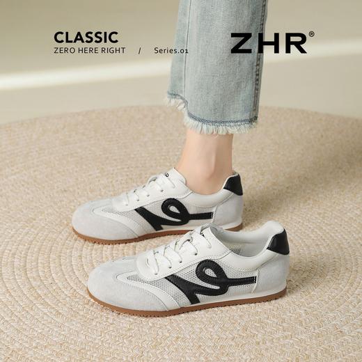 【头层猪皮】ZHR复古德训鞋女2026夏季网面透气运动小白鞋休闲鞋 商品图1