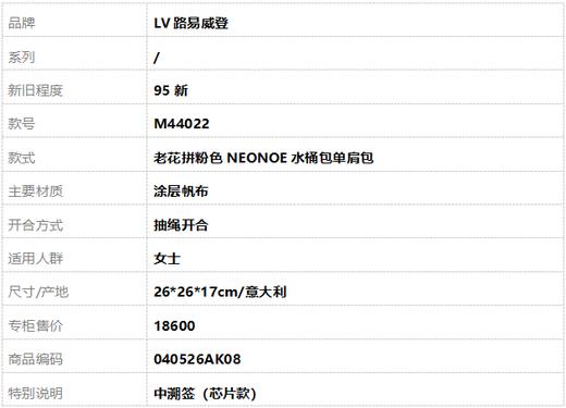 【95新】LV路易威登M44022老花拼粉色NEONOE水桶包单肩包女士 040526AK08 商品图9