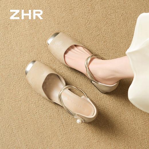ZHR则则法式优雅包头凉鞋女2026新款羊皮垫珍珠扣魔术贴透气拖鞋 商品图8