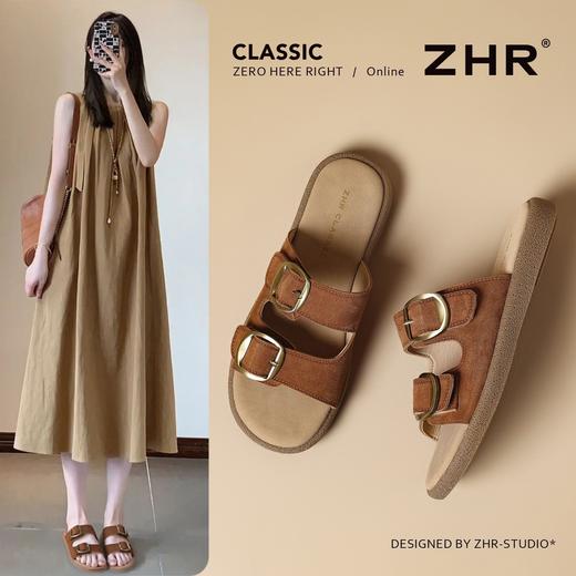 ZHR复古双搭扣平底拖鞋外穿2026夏季新款软底时尚轻便一脚蹬女鞋 商品图0