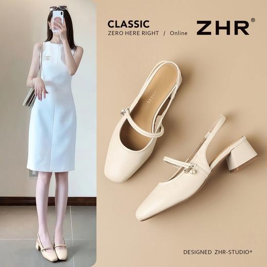 ZHR则则法式珍珠方头包头凉鞋2026夏季新款百搭女鞋单鞋通勤粗跟 商品图1