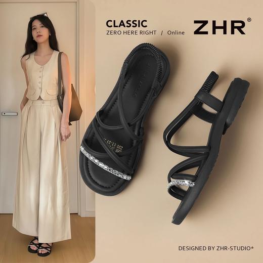 ZHR则则法式水钻平底百搭罗马凉鞋女鞋2026新款休闲轻便通勤凉鞋 商品图1