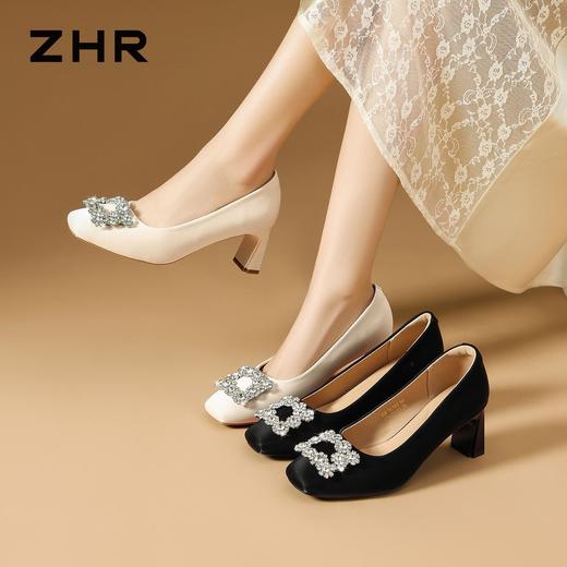 ZHR则则水钻优雅粗跟高跟鞋单鞋2026夏季新款百搭女鞋通勤一脚蹬 商品图2
