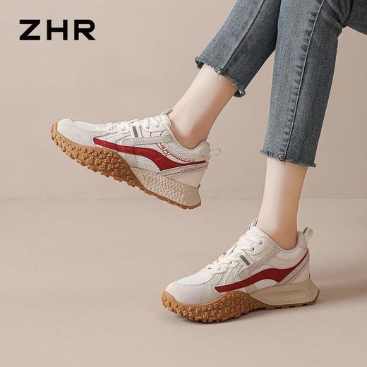 ZHR猪皮革新年红厚底德训鞋内增高阿甘鞋女春季新款休闲运动鞋女 商品图7