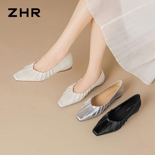 ZHR则则复古褶皱平底单鞋女鞋2026新款时尚舒适百搭尖头玛丽珍鞋 商品图5
