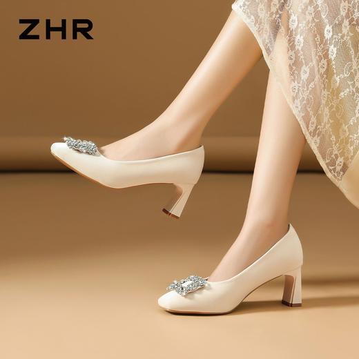 ZHR则则水钻优雅粗跟高跟鞋单鞋2026夏季新款百搭女鞋通勤一脚蹬 商品图4