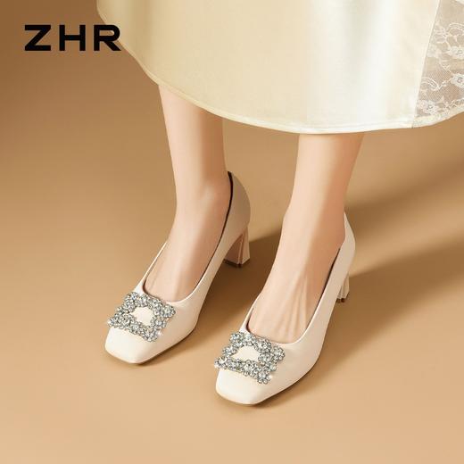 ZHR则则水钻优雅粗跟高跟鞋单鞋2026夏季新款百搭女鞋通勤一脚蹬 商品图6