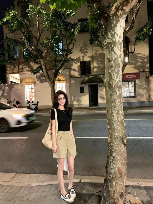 韩国单~百搭显瘦美式复古牛角包刺绣短裤 商品图7