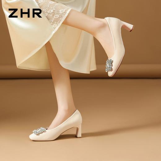 ZHR则则水钻优雅粗跟高跟鞋单鞋2026夏季新款百搭女鞋通勤一脚蹬 商品图5
