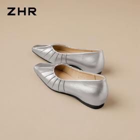 ZHR则则复古褶皱平底单鞋女鞋2026新款时尚舒适百搭尖头玛丽珍鞋